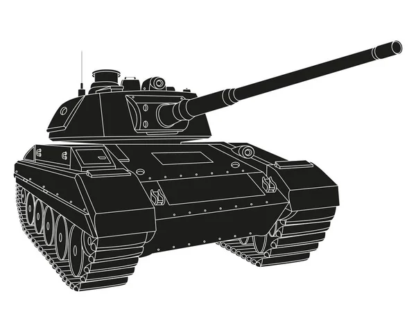 Kampfpanzer Schwarzes Gekritzel Gepanzertes Kampffahrzeug Militärspezialtransporte Detaillierte Abbildung Isoliert Auf — Stockfoto