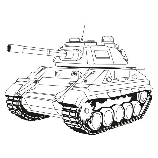 Main battle tank Doodle. Coloring Page. Armored fighting vehicle. Special military transport. Detailed illustration isolated on white background.