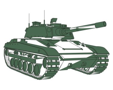 Ana savaş tankı kara karalama. Zırhlı savaş aracı. Özel askeri nakliye. Ayrıntılı illüstrasyon beyaz arkaplanda izole edildi.