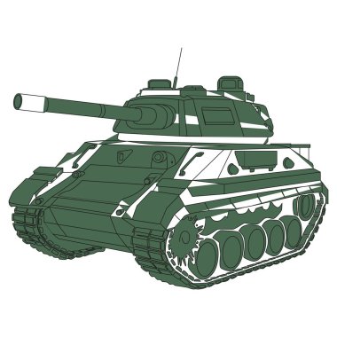 Ana savaş tankı kara karalama. Zırhlı savaş aracı. Özel askeri nakliye. Ayrıntılı illüstrasyon beyaz arkaplanda izole edildi.