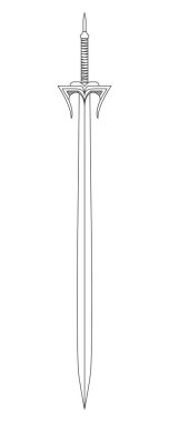 Kılıç çizgisi sanatı. Eski Uzun Kılıç. Kılıç. Bıçak Dövmesi. Vektör illüstrasyonu beyaz arkaplanda izole edildi.