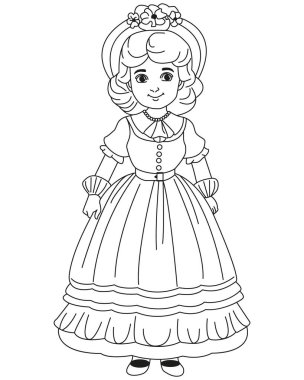 Rönesans döneminin Avrupa Aristokrat kızı. Ortaçağ modası kıyafetleri giyen Fransızlar. Vektör illüstrasyonu beyaz arkaplanda izole edildi.