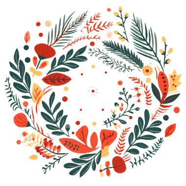 floral wreath with leaves and flowers. vector illustration