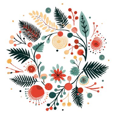 El çizimi soyut çiçek çelengi