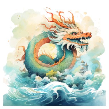 sea and clouds, dragon with clouds and sea clipart