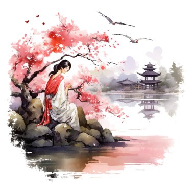 Japon geleneksel kiraz çiçekleri bahçede, sakura