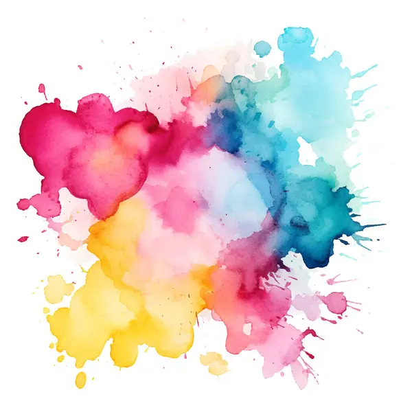 Beyaz arka plan üzerinde renkli suluboya sıçramalarına