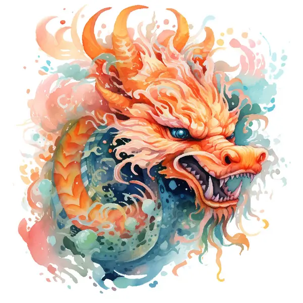 Beyaz arka planda suluboya ejderha.