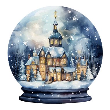 Topları ve karla kaplı Noel ağacının çizimi