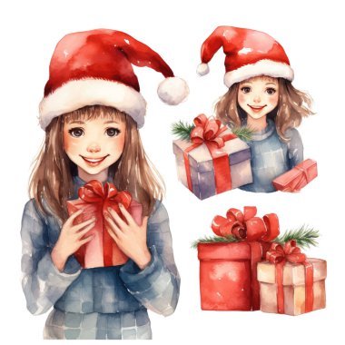 Noel ve yeni yıl tebrik kartı. Küçük kızlarla..