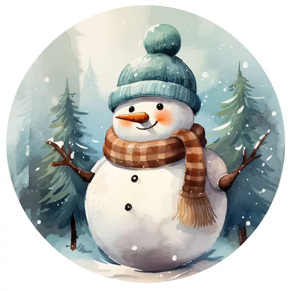 Şapkalı tatlı suluboya adam. Noel tebrik kartı.