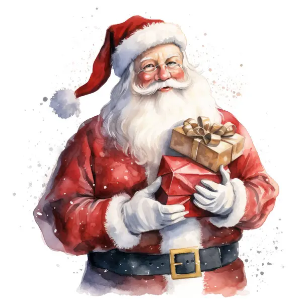 Noel Baba 'yı. Yılbaşı tebrik kartı. suluboya resimleme