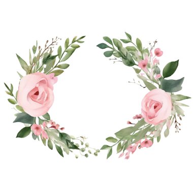 suluboya çerçeveli pembe ve yeşil yapraklı