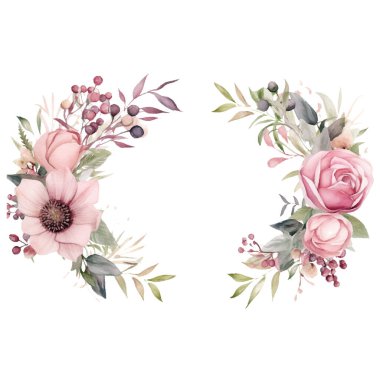 suluboya düğün çiçekleri pembe ve beyaz çiçekler, okaliptüs dalları, okaliptüs yaprakları, okaliptüs yaprakları, okaliptüs dalları ve okaliptüs beyaz arka planda izole edilmiş okaliptüsler,