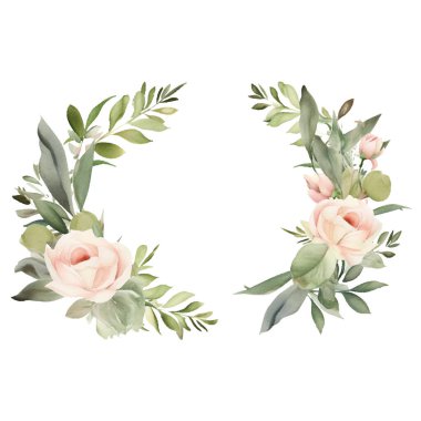 Suluboya elle boyanmış çiçek çelengi. Çiçek çelengi.