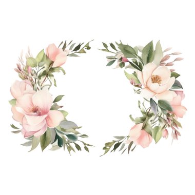 Çiçeklerin ve yaprakların suluboya çelengi