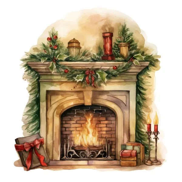 İçinde mumlar ve köknar ağacı dalları olan Noel kartı. suluboya resimleme