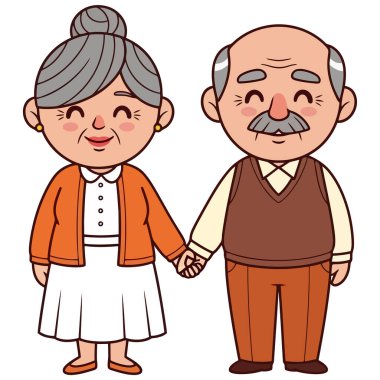 Mutlu bir son sınıf çifti el ele tutuşuyor. Gülümsüyorlar ve birbirlerine bakıyorlar. Sıradan kıyafetler giyiyorlar. Beyaz arka planda izole edilmiş. Vektör illüstrasyonu.