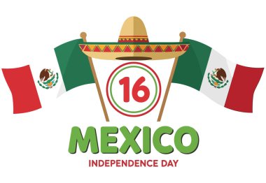Meksika 'nın Bağımsızlık Gününü bu canlı vektör illüstrasyonuyla kutlayın. İkonik bayrak ve sombrero, şenlikli bir dokunuş için mükemmel. Yaşasın Meksika.!