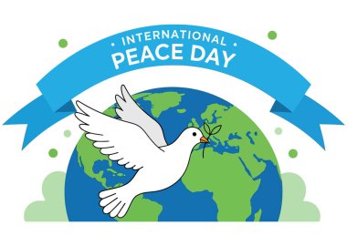 Güvercin ve dünyayla uluslararası barış günü. Özgürlük, uyum, birlik, umut, sevgi, dostluk, saygı ve hoşgörü kavramı. Beyaz arkaplanda izole.