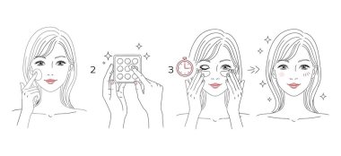 Step by step instruction of face massage. Skin care and beauty treatment for woman. Vector illustration isolated on a white background. Graphic design element.