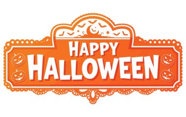 A festive Happy Halloween sign with pumpkins and bats, perfect for adding a spooky touch to your holiday designs. Isolated on white background for easy use.