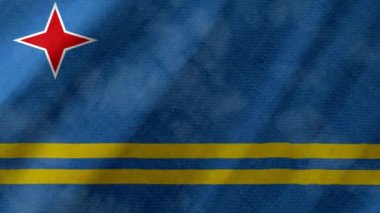Gerçek kumaş dokusuna sahip Aruba bayrağı sallanıyor