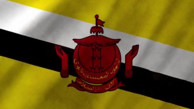 Brunei bayrağı gerçek kumaş dokusuyla sallanıyor