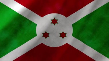 Burundi bayrağı gerçek kumaş dokusuyla arka planda sallanıyor