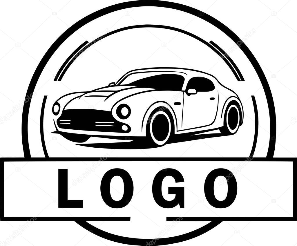 Logo with a sports car. Vector illustration on white background. Car dealers logo.