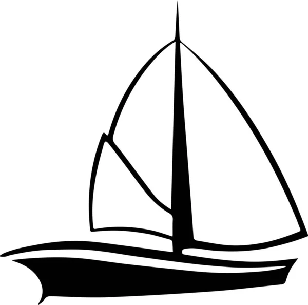 Парусная Лодка Черно Белая Иллюстрация Белом Фоне — стоковый вектор