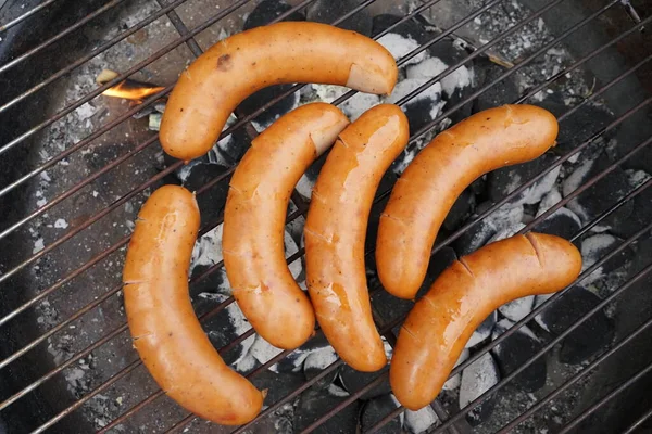 Sausages Grill Hot Summer Holidays Barbeque Party Grilling Sausage Hot — Stock Photo, Image