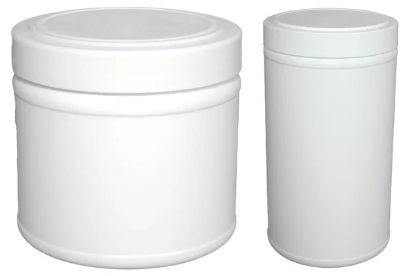 White Plastic Containers Big Small Empty Vessels Background — Stock Photo, Image