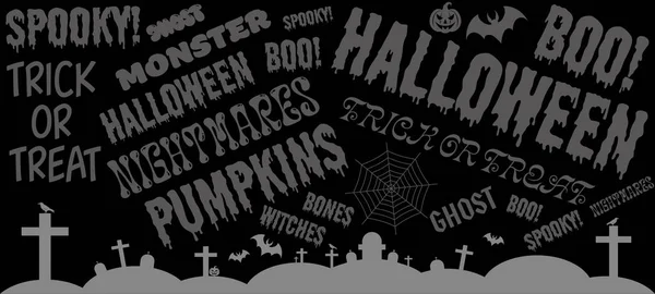 Spookachtige Halloween Spandoek Halloween Thema Met Verschillende Teksten Tekst Banner — Stockvector