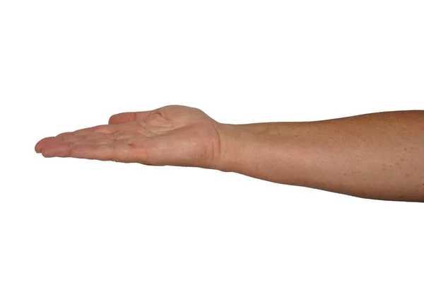 Open Hand Persoon Heeft Een Handpalm Geopend Platte Hand — Stockfoto