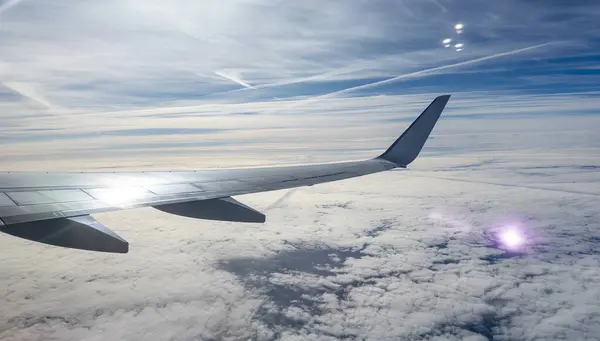 View Airplane Window Flying Plane City — Stock Photo, Image