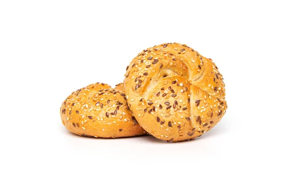Traditional White Kaiser Roll Linseeds Sesame Seeds Isolated White Background — Stock Photo, Image