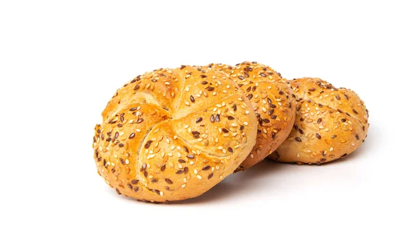 Traditional White Kaiser Roll Linseeds Sesame Seeds Isolated White Background — Stock Photo, Image
