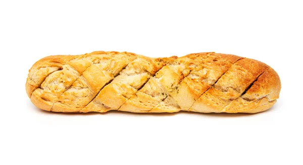 Świeżo Upieczona Chrupiąca Francuska Bagietka Chlebowa Masłem Czosnkowym Ziołami Izolowanymi — Zdjęcie stockowe