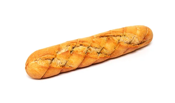 焼きたてのクリスピーなフランスパンのバゲットに ガーリックバターとハーブを白を基調にしたバゲット — ストック写真