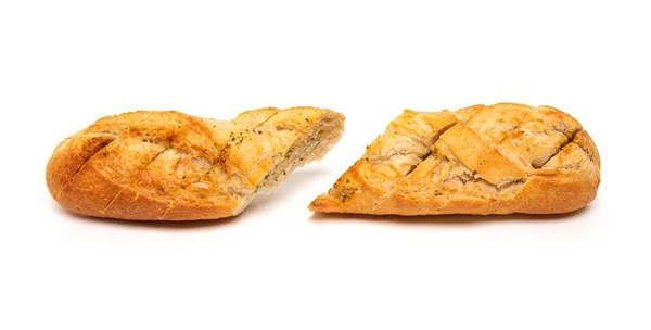 Świeżo Upieczona Chrupiąca Francuska Bagietka Chlebowa Masłem Czosnkowym Ziołami Izolowanymi — Zdjęcie stockowe