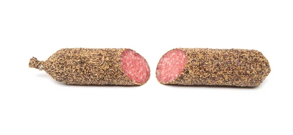 Peppered Salami Sausage Isolated White Background — Stock Photo, Image