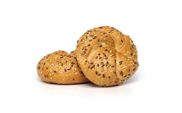 Traditional Kaiser Roll Bun Linseeds Sesame Seeds Isolated White Background — Stock Photo, Image