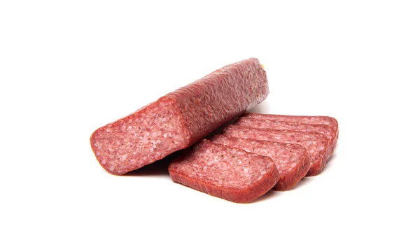 Salami Wurst Mit Schweinefleisch Und Wildschwein Isoliert Auf Weißem Hintergrund — Stockfoto