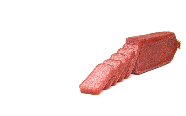 Salami Worst Met Varkensvlees Wild Zwijn Geïsoleerd Witte Achtergrond — Stockfoto