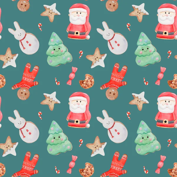 Seamless Pattern Watercolor Chocolate Cookies Gingerbread Christmas Gingerbread Cookies Christmas — Stock Photo, Image