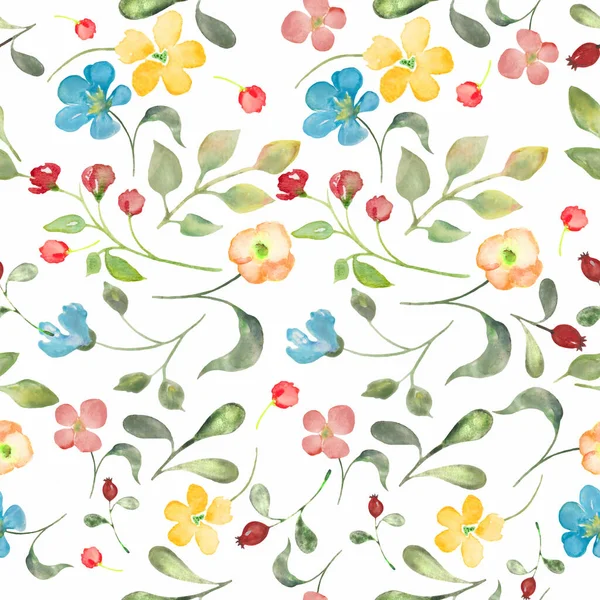 Patrón Sin Costura Floral Acuarela Con Flores Brillantes Abstractas Hojas —  Fotos de Stock