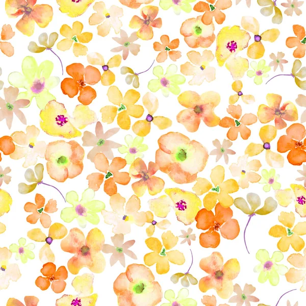 Padrão Sem Costura Aquarela Com Flores Abstratas Laranja Brilhante Amarelo — Fotografia de Stock