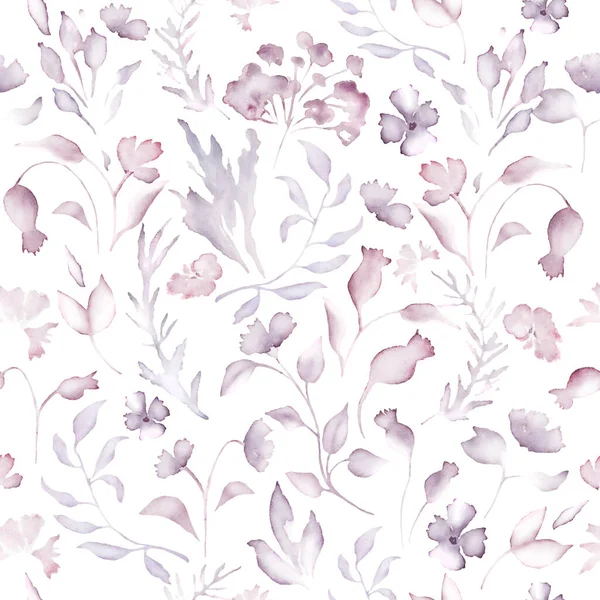 Υδατογραφία Αδιάλειπτη Μοτίβο Αφηρημένα Ροζ Λουλούδια Πράσινα Φύλλα Κλαδιά Χειροποίητη — Διανυσματικό Αρχείο
