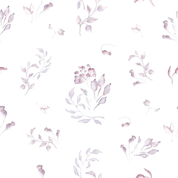 Υδατογραφία Απαλή Απρόσκοπτη Μοτίβο Αφηρημένα Ροζ Λουλούδια Πράσινα Φύλλα Κλαδιά — Διανυσματικό Αρχείο